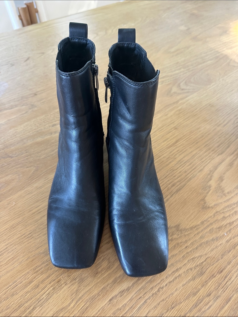 Franco Sarto Black Leather Square-Toe Ankle Boots